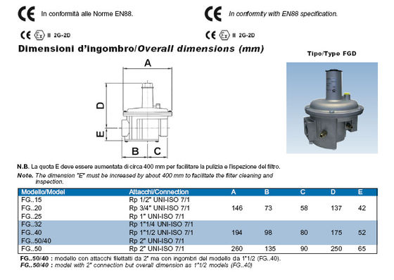 Machte Aluminiumgas-Druckregler des Modell-FGDR32/50 mit errichtet im Filter Italien Giuliani Anello